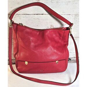 Lauren Ralph Lauren Hobo Shoulder Bag Red Pebbled Leather Organizer Double Zip